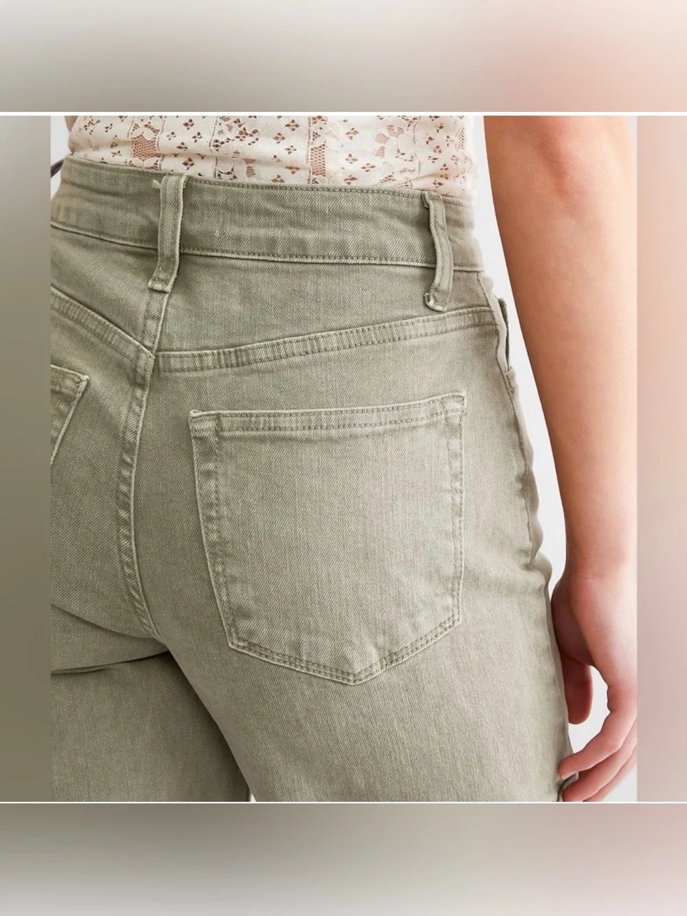 VERVET High-Rise Wide Leg Cargo Jeans in Olive Green - Picture 7 of 11